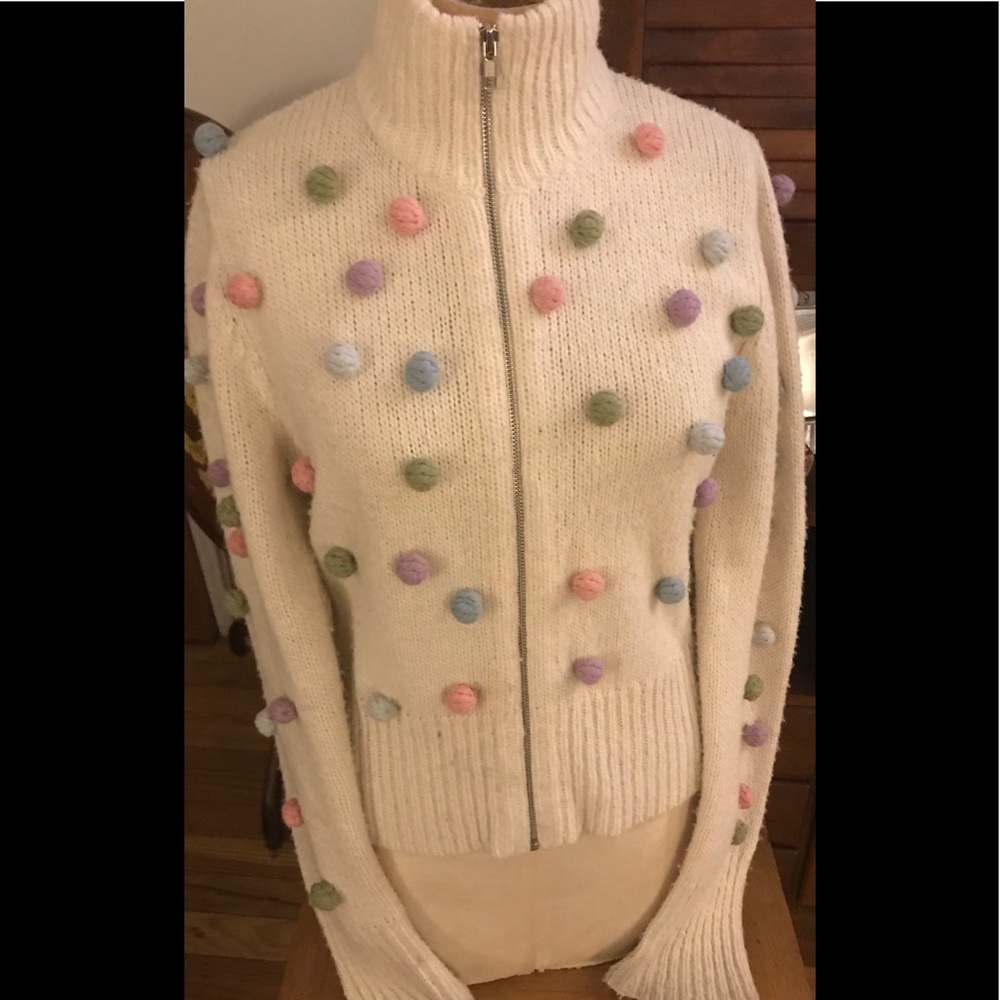 Anthropologie Pom Pom zip up sweater